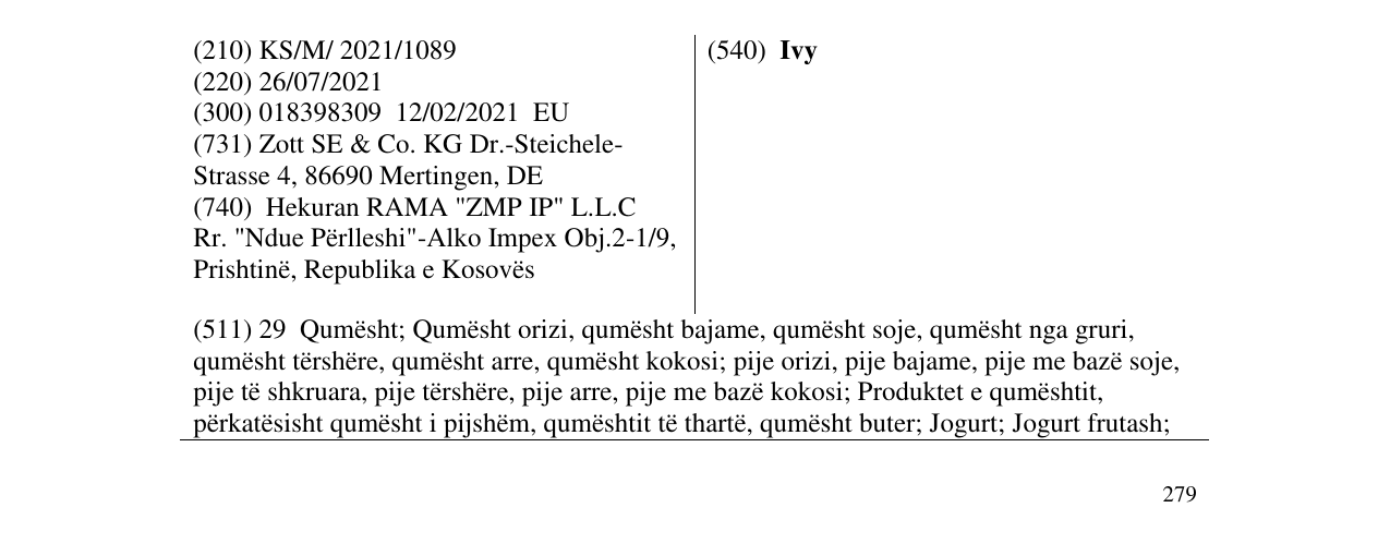 Zëri i markës Ivy në buletin