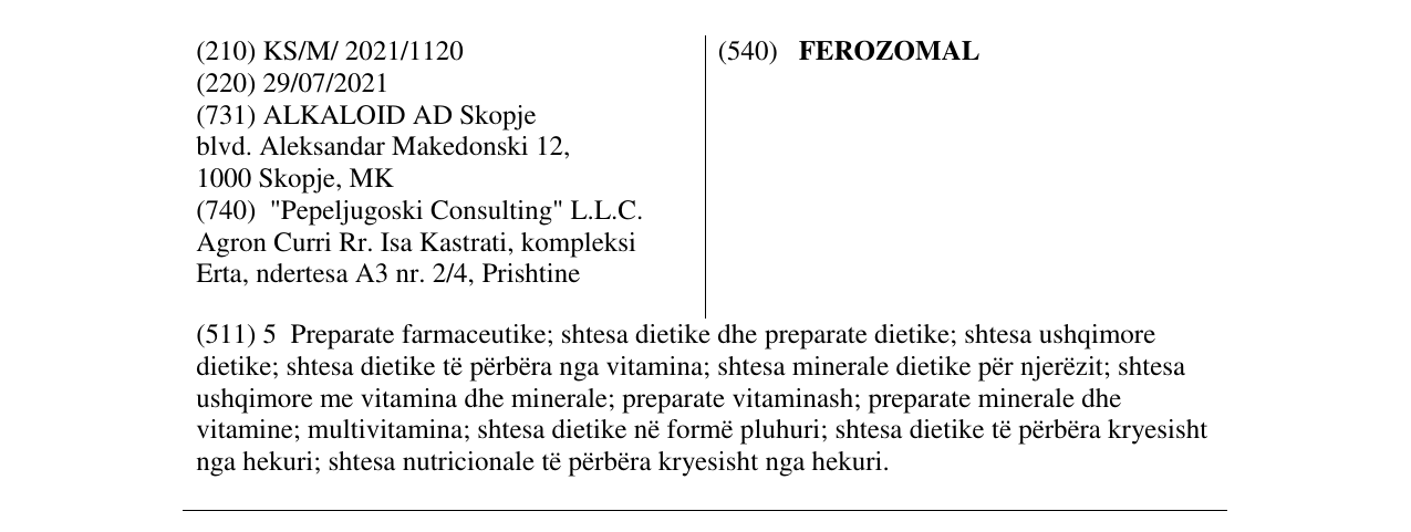 Zëri i markës FEROZOMAL në buletin