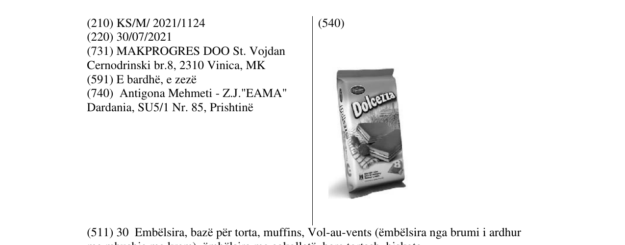 Zëri i markës DOLCEZZA në buletin