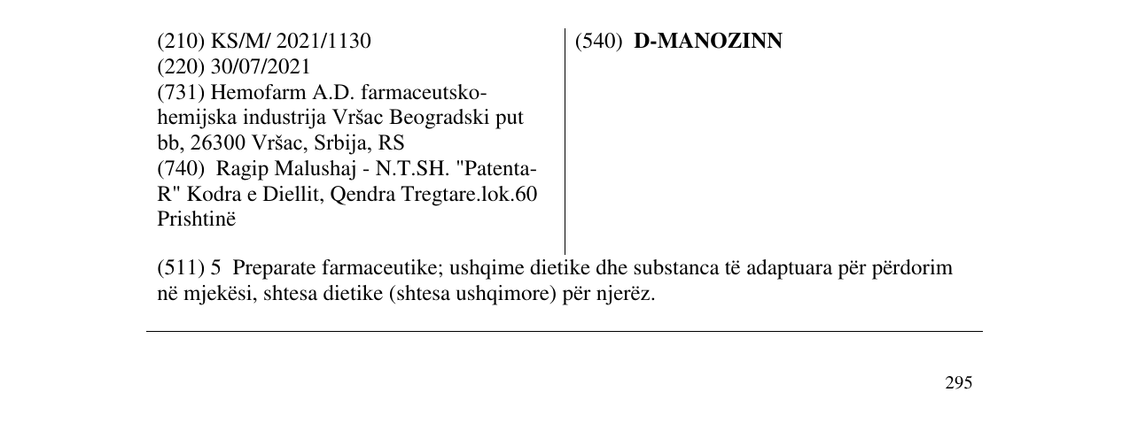 Zëri i markës D-MANOZINN në buletin