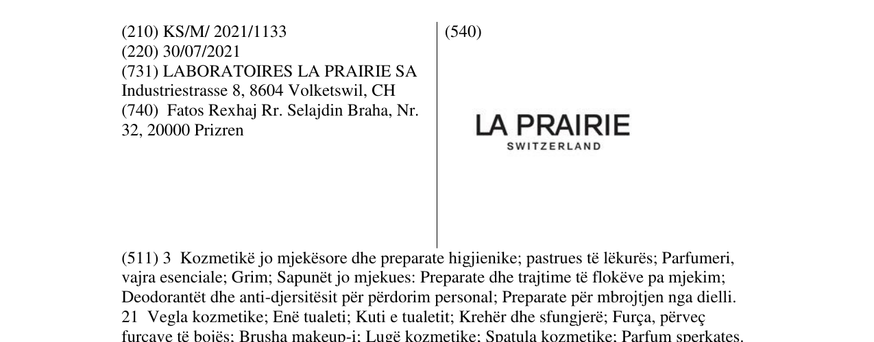 Zëri i markës LA PRAIRIE në buletin
