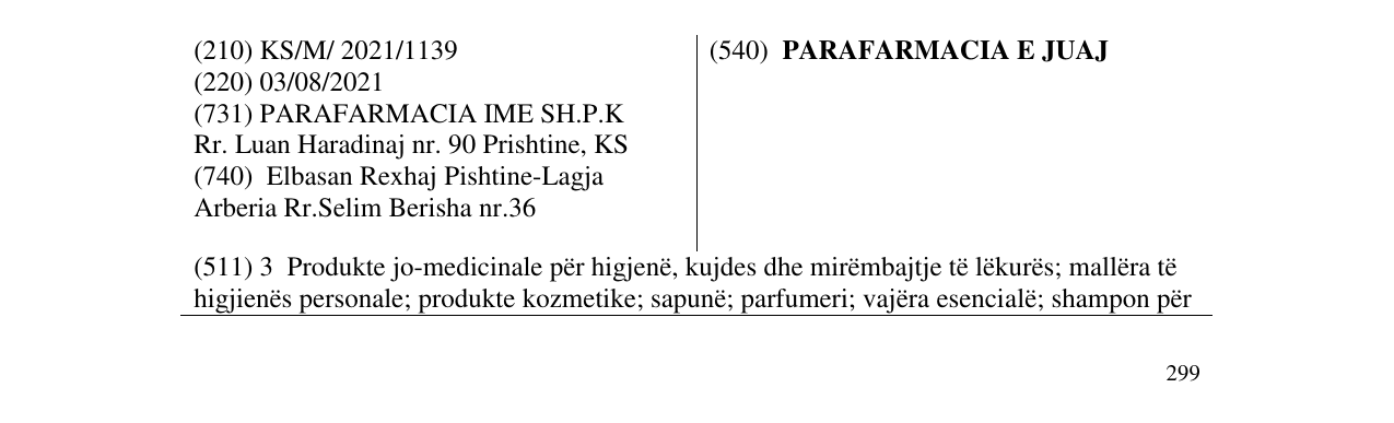 Zëri i markës PARAFARMACIA E JUAJ në buletin