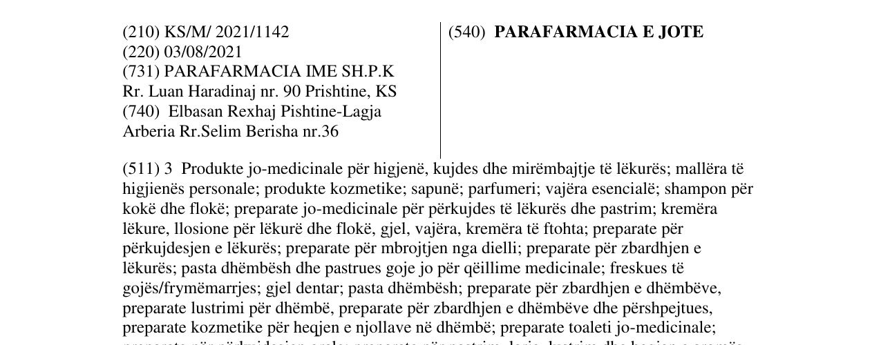 Zëri i markës PARAFARMACIA E JOTE në buletin