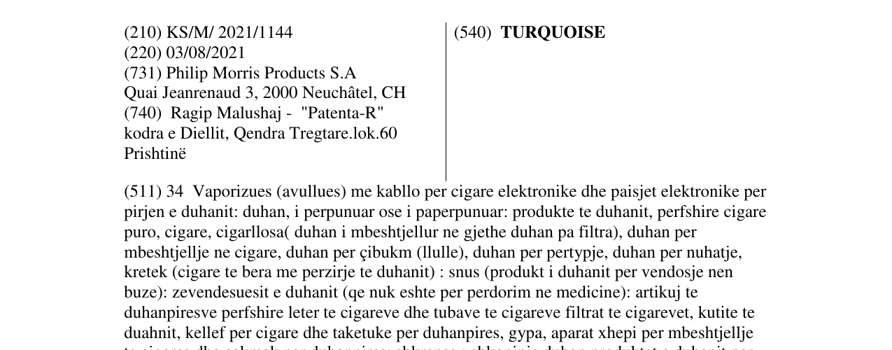 Zëri i markës TURQUOISE në buletin