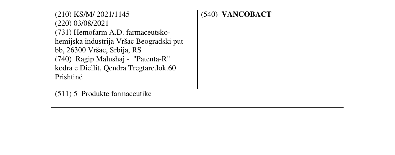 Zëri i markës VANCOBACT në buletin