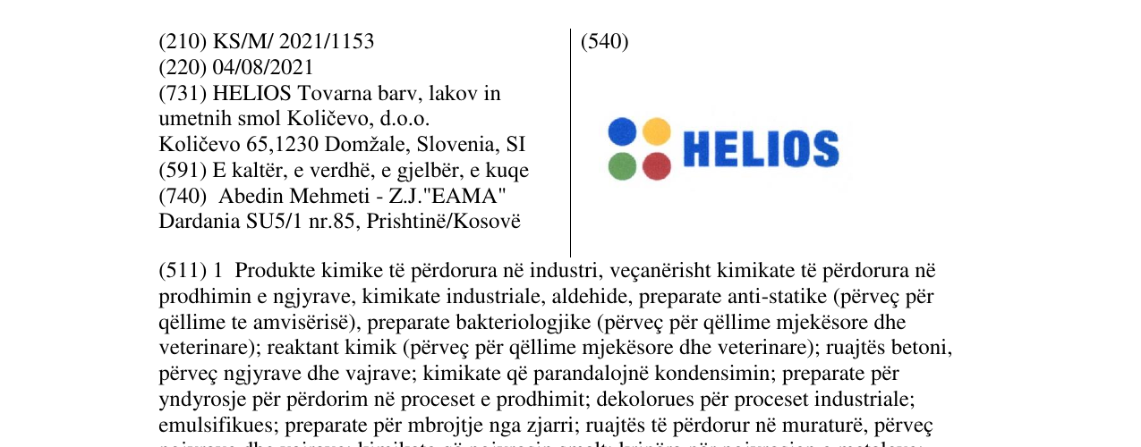 Zëri i markës HELIOS në buletin