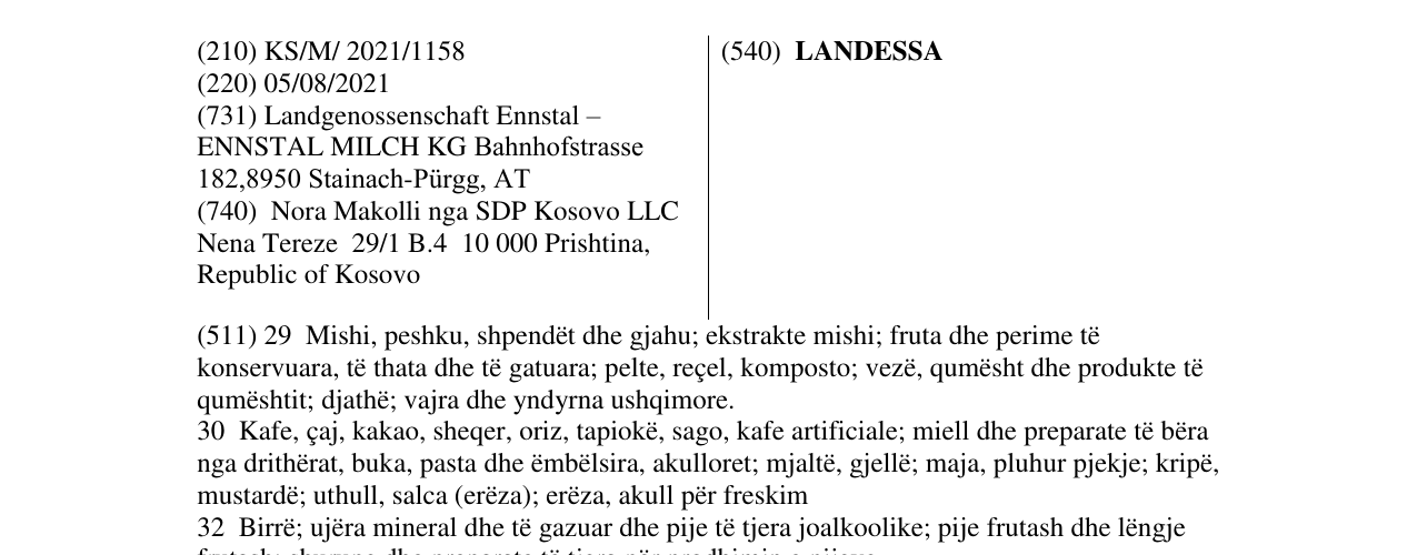 Zëri i markës LANDESSA në buletin