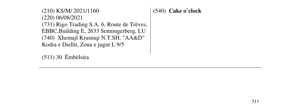 Zëri i markës Cake o`clock në buletin