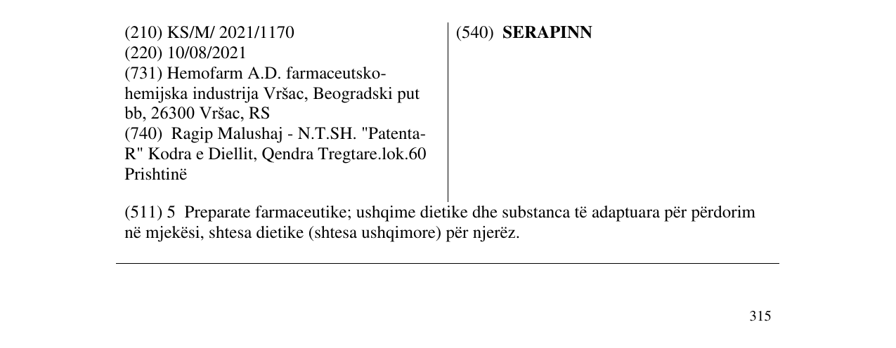 Zëri i markës SERAPINN në buletin