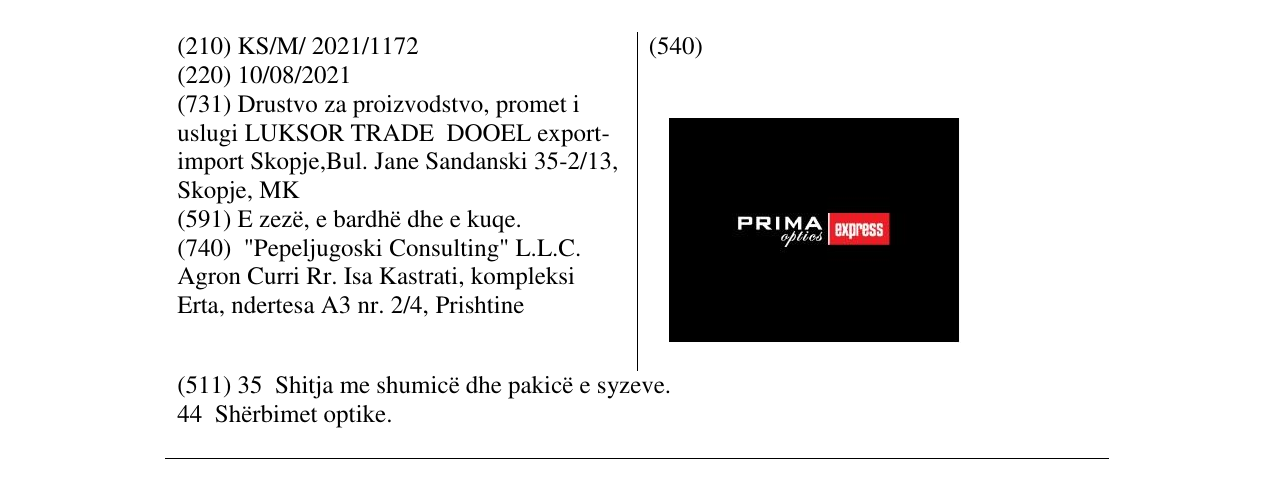 Zëri i markës PRIMA EXPRESS OPTICS në buletin