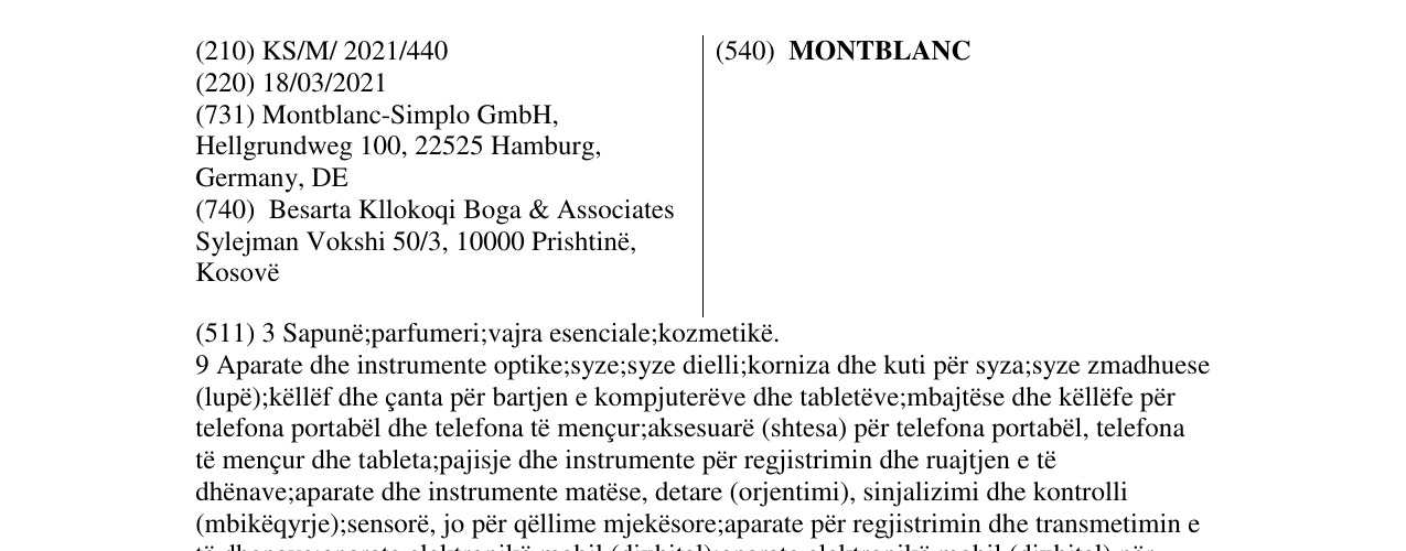 Zëri i markës MONTBLANC në buletin