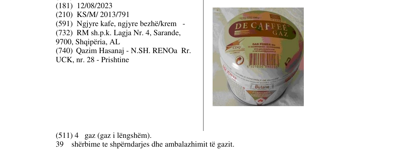 Zëri i markës DE CAFFEE GAZ në buletin