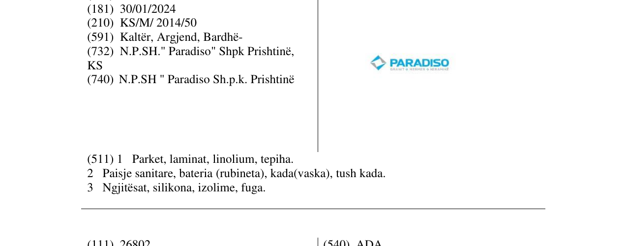 Zëri i markës PARADISO në buletin