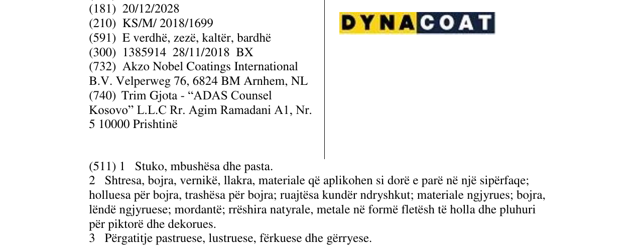 Zëri i markës DYNACOAT në buletin