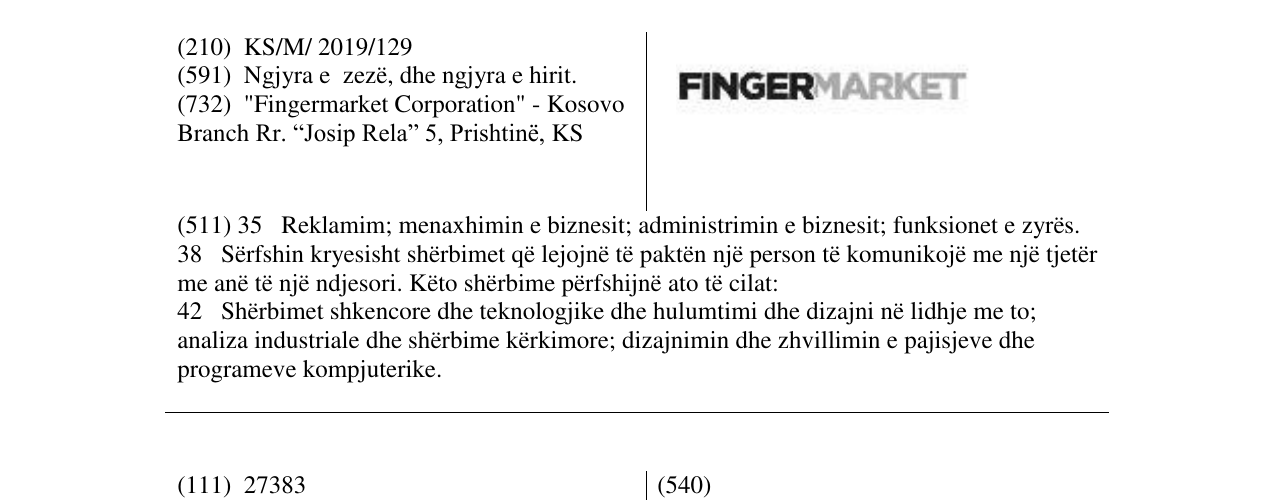 Zëri i markës FINGERMARKET në buletin