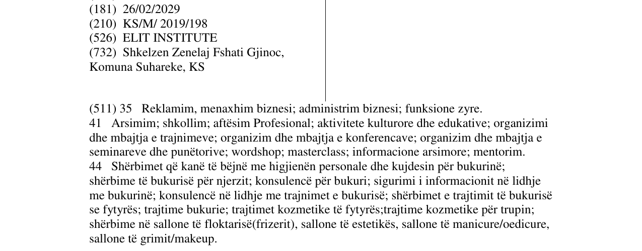 Zëri i markës ELIT INSTITUTE në buletin