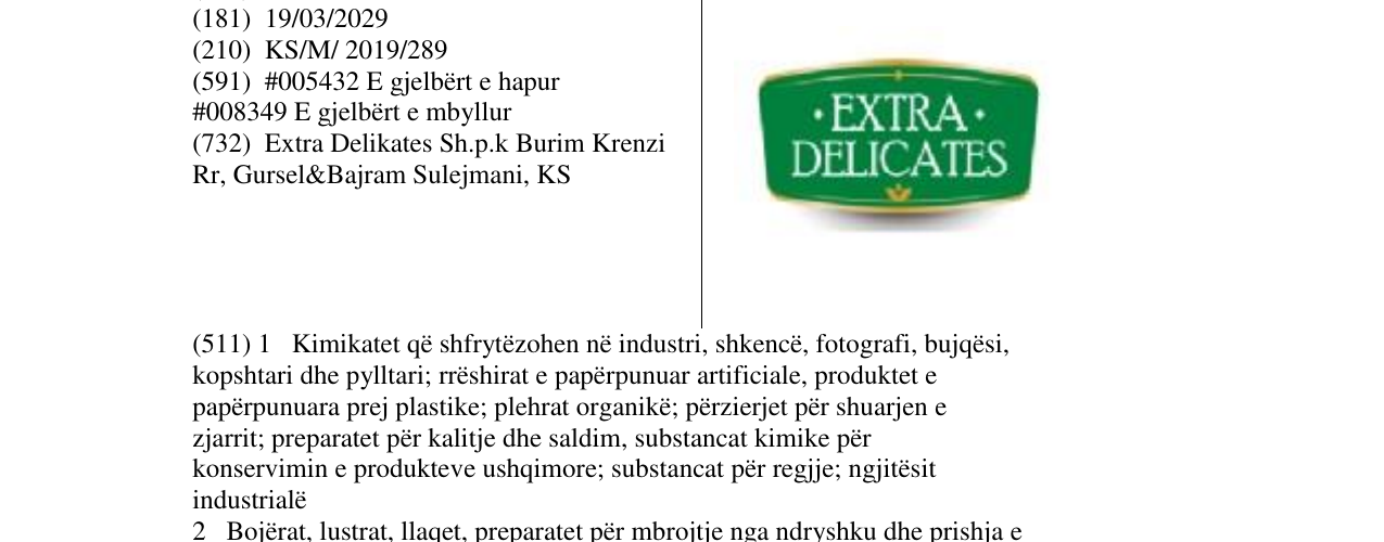 Zëri i markës EXTRA DELICATES në buletin