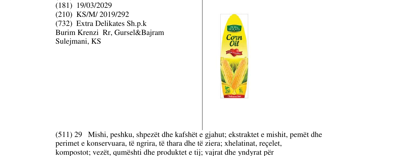 Zëri i markës Corn Oil në buletin