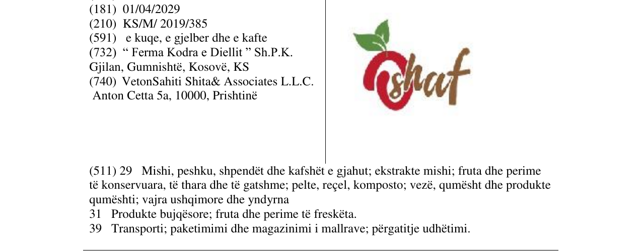 Zëri i markës Oshaf në buletin