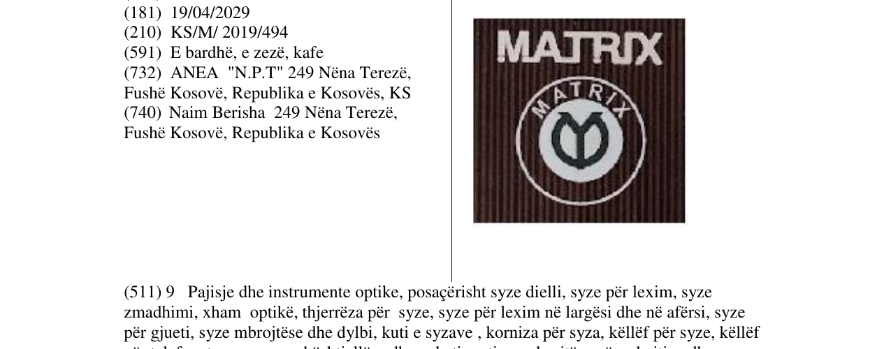 Zëri i markës MATRIX në buletin