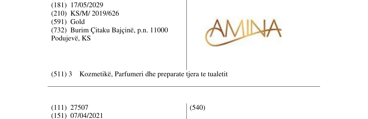 Zëri i markës AMINA në buletin