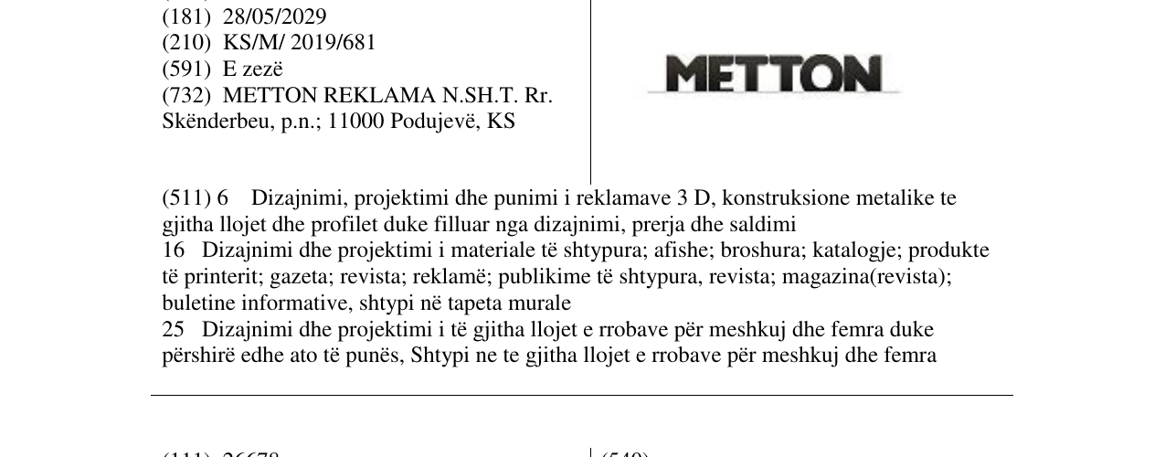 Zëri i markës METTON në buletin