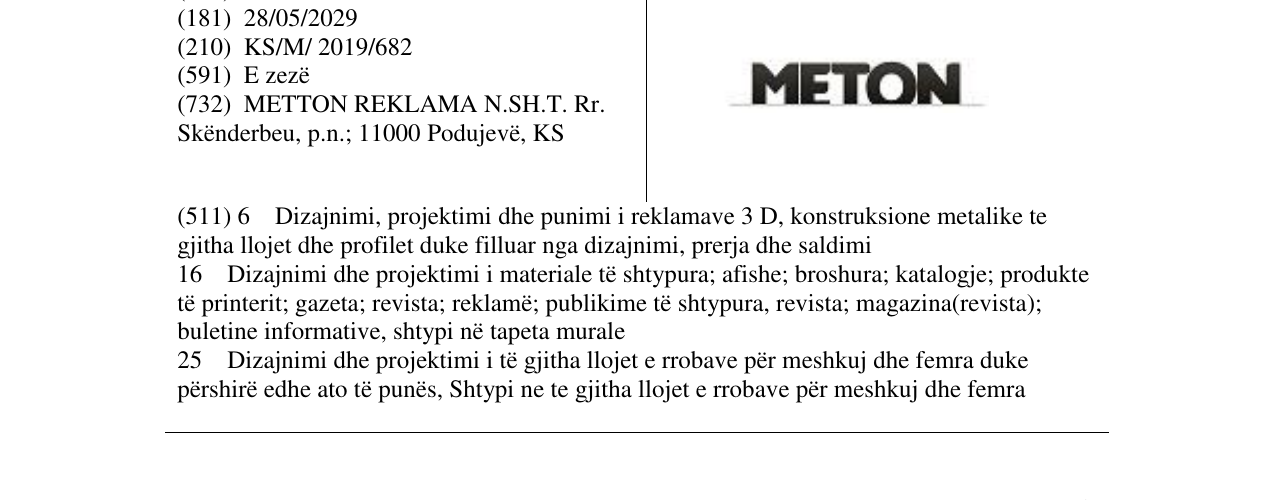 Zëri i markës METON në buletin