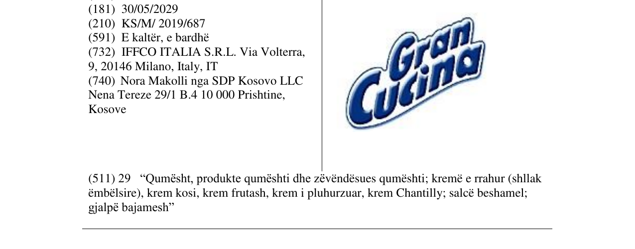 Zëri i markës GranCucina në buletin