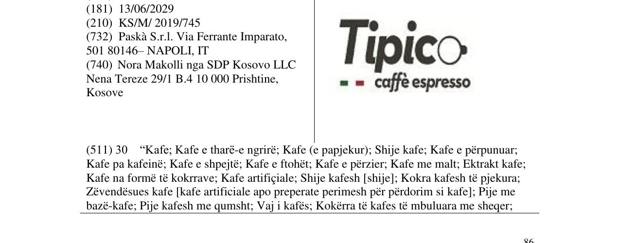Zëri i markës Tipico në buletin