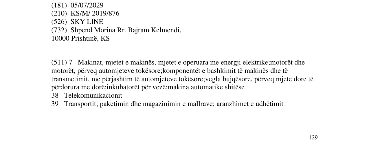 Zëri i markës SKY LINE në buletin