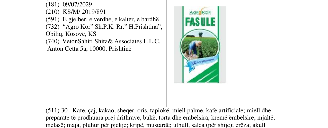 Zëri i markës FASULE në buletin
