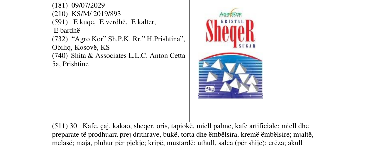 Zëri i markës Sheqer në buletin
