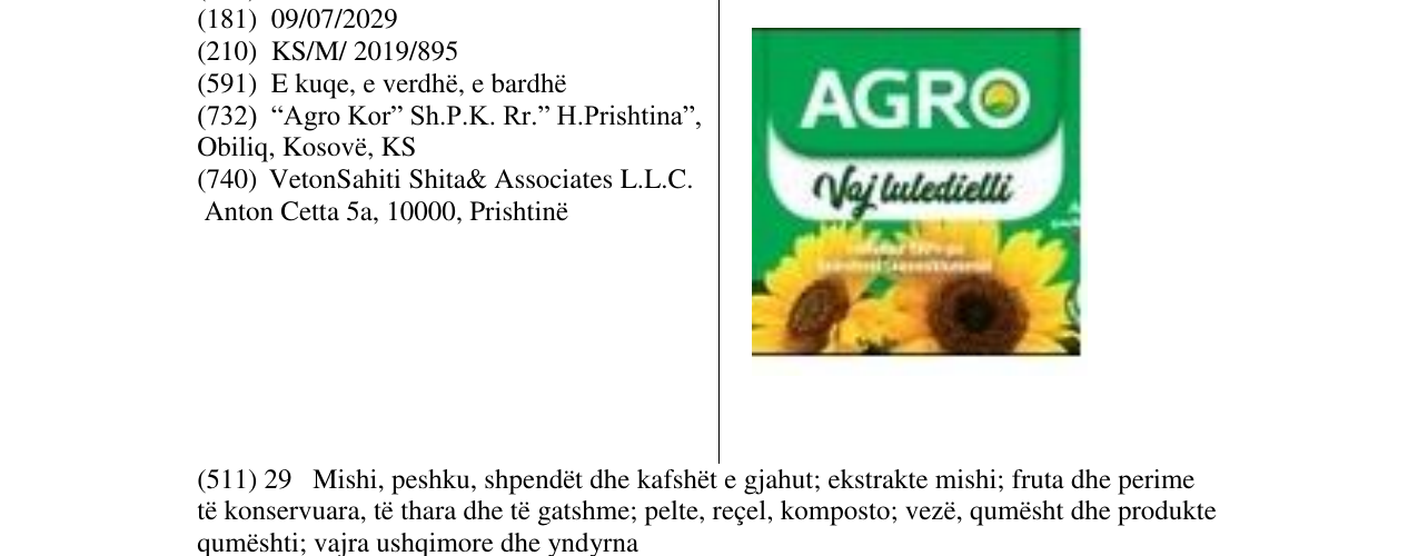 Zëri i markës Vaj luledielli në buletin