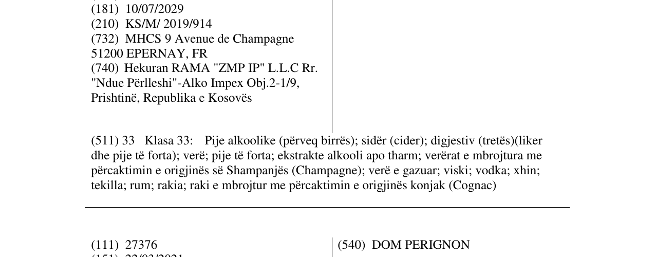 Zëri i markës MOET & CHANDON në buletin