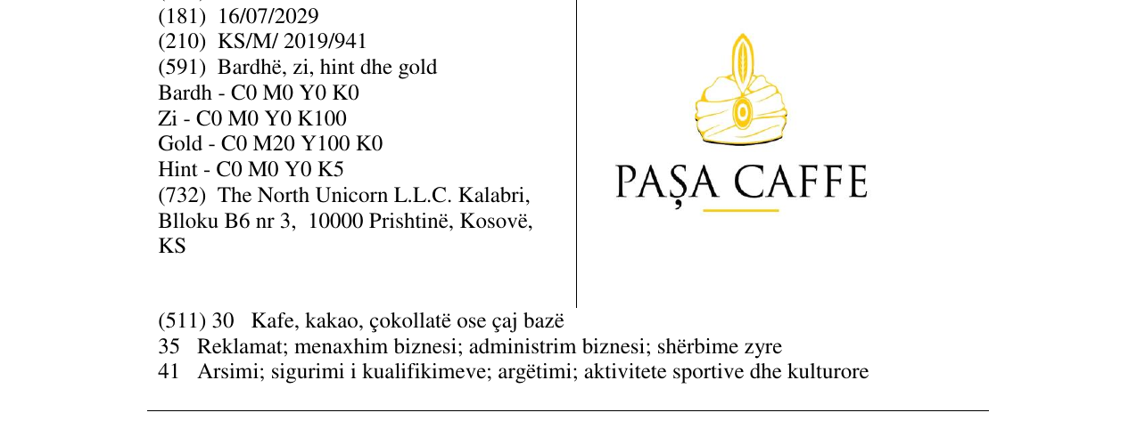Zëri i markës PASA CAFFE në buletin