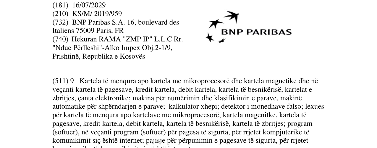 Zëri i markës BNP PARIBAS në buletin