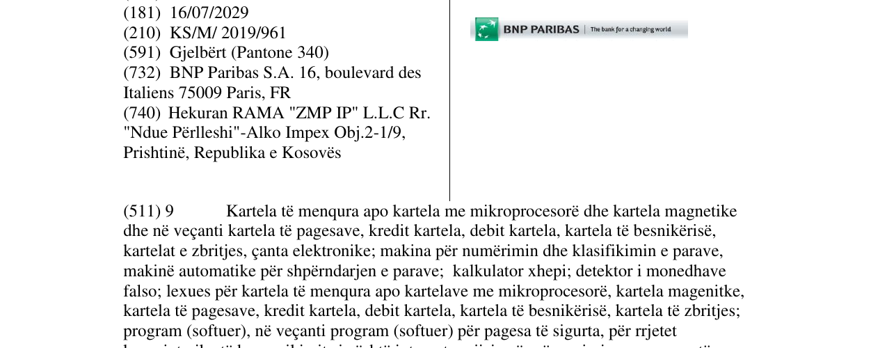Zëri i markës BNP PARIBAS në buletin