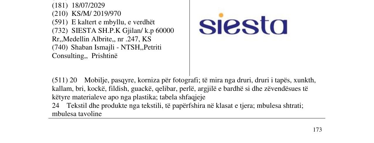 Zëri i markës siesta në buletin