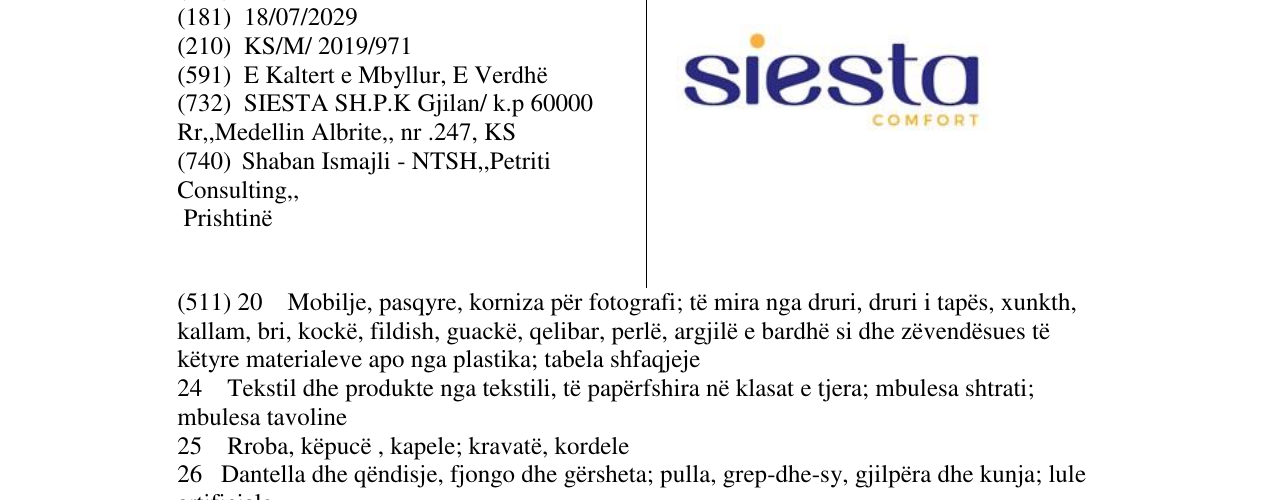 Zëri i markës siesta comfort në buletin