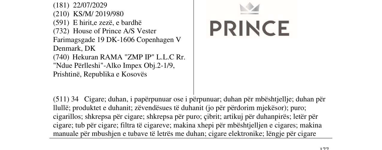 Zëri i markës PRINCE në buletin