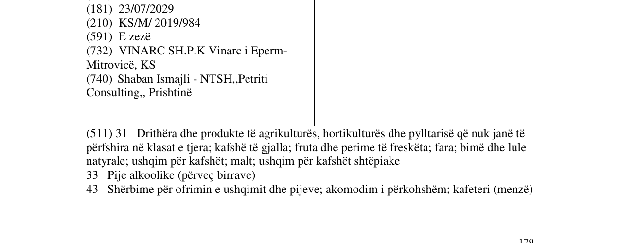 Zëri i markës VINARC në buletin