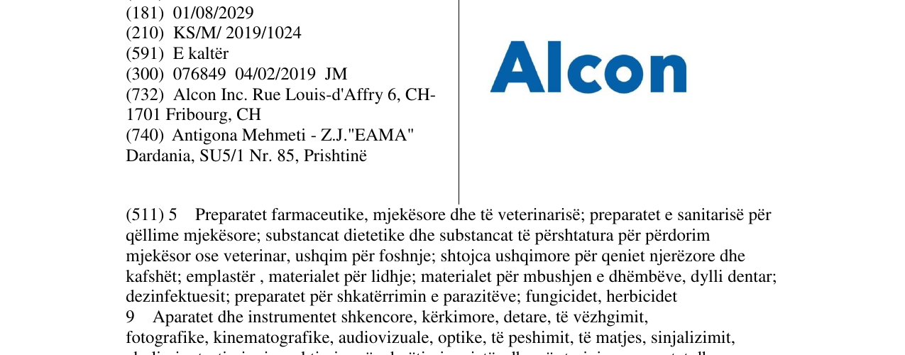 Zëri i markës Alcon në buletin