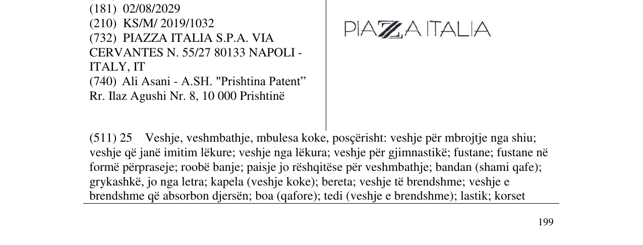 Zëri i markës PIAZAITALIA në buletin