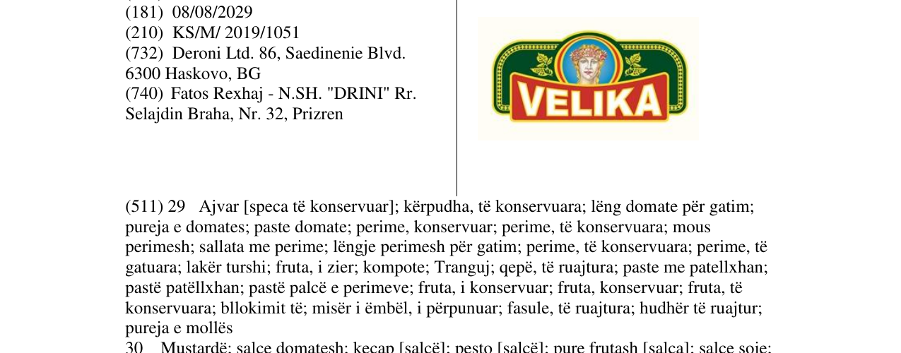 Zëri i markës VELIKA në buletin