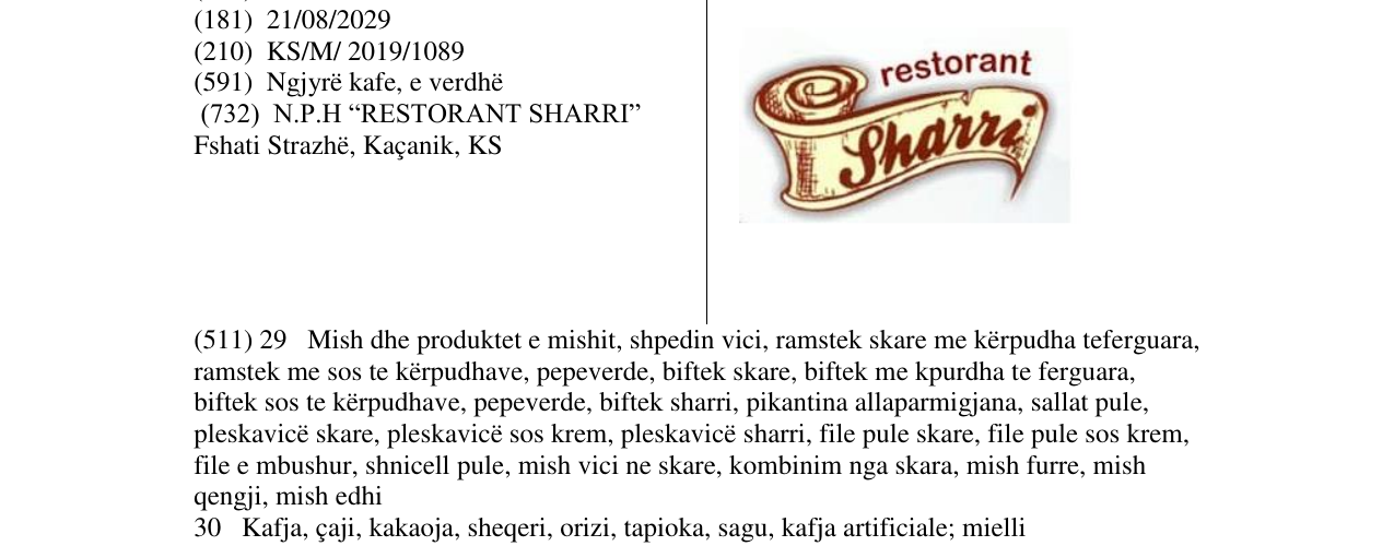 Zëri i markës restorant Sharri në buletin