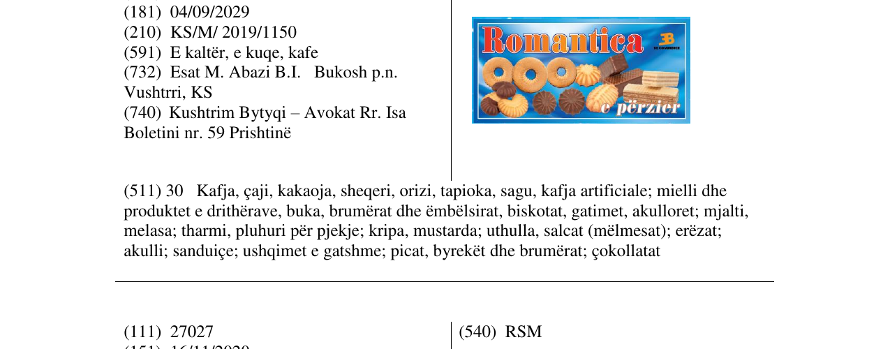 Zëri i markës Romantica në buletin