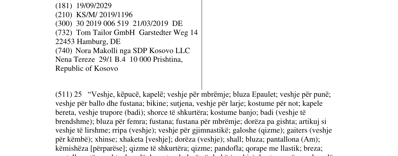 Zëri i markës MINE TO FIVE në buletin