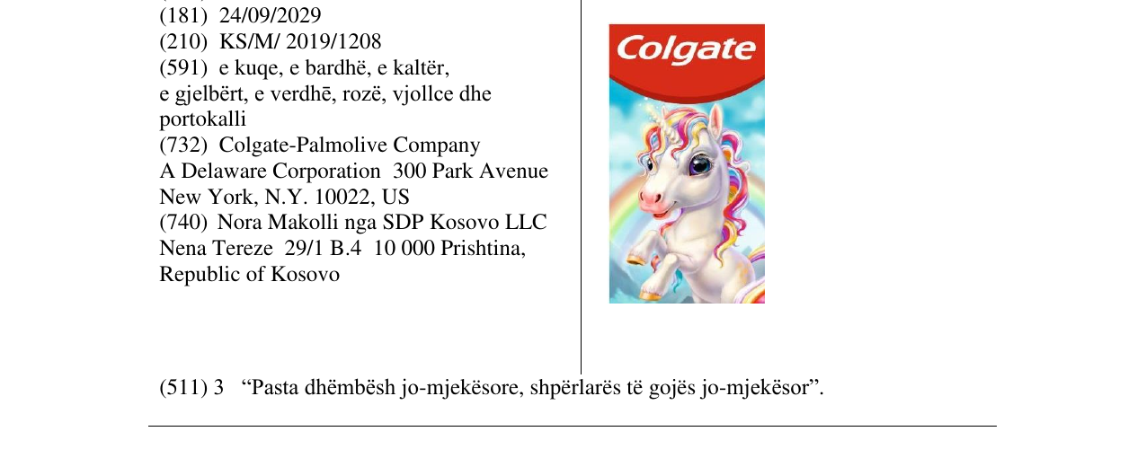 Zëri i markës COLGATE UNICORN në buletin