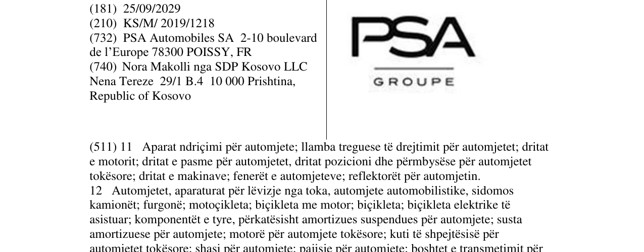 Zëri i markës PSA GROUPE në buletin