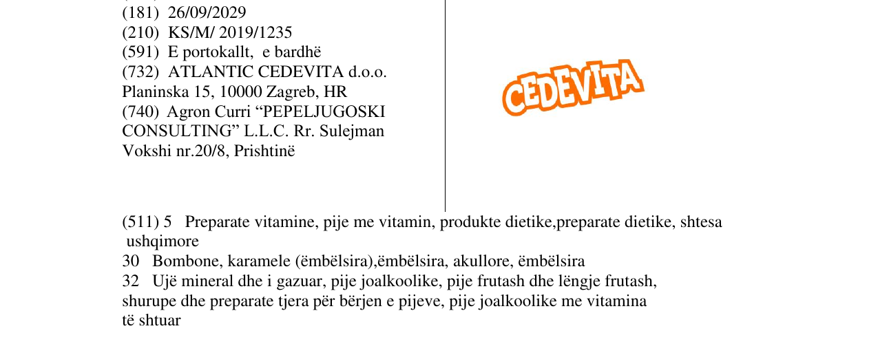 Zëri i markës CEDEVITA në buletin